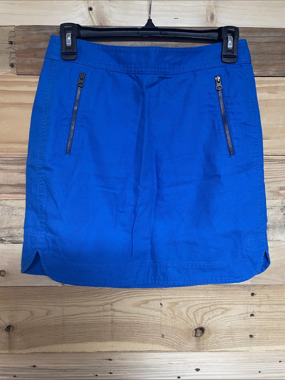 J. Crew size 00 Bright Blue Cotton/Linen No Stretch Mini Skirt with Zip Pockets